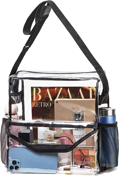 PVC transparent messenger bag, adjustable for travel sports events music venue, transparent shoulder bag large with compartments hobo