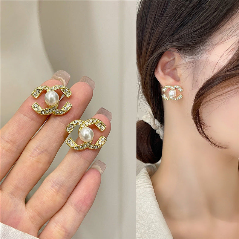 Double C Pearl Earrings Elegant Earrings