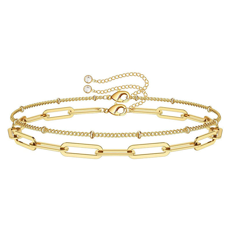 Paper Clip Round Bead Chain layer Bracelet