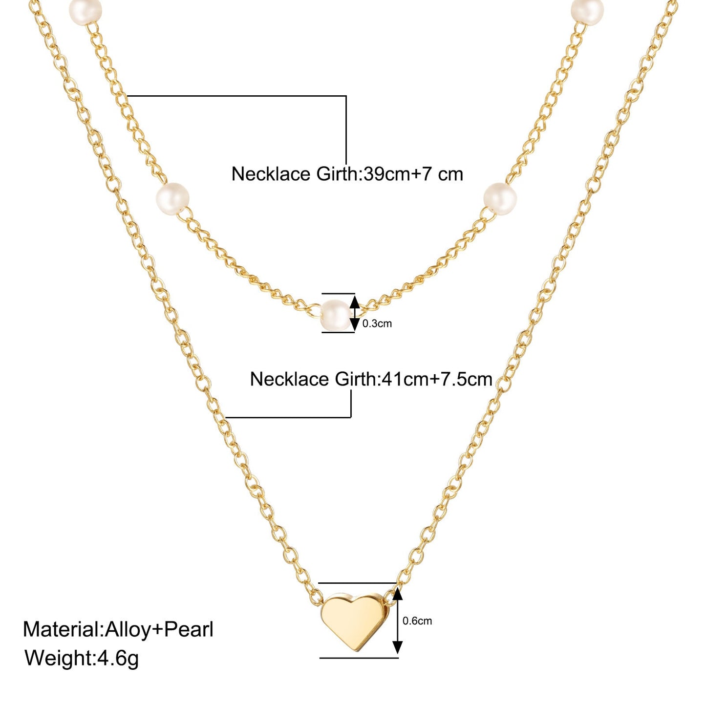 Pearl Chain Necklace Love Heart Pendant