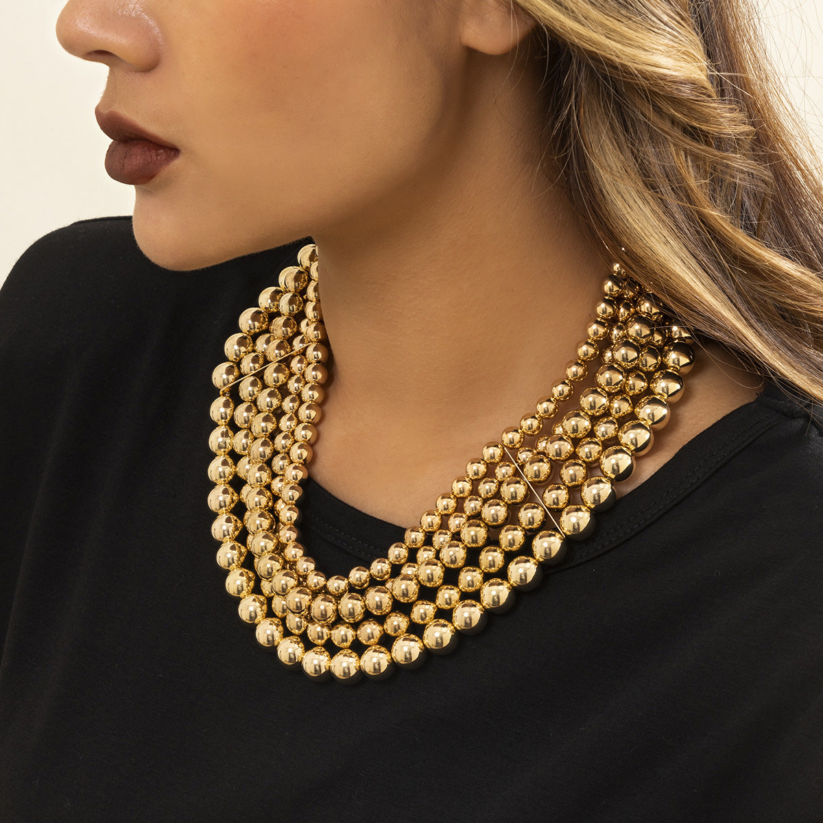 Multilayer Choker Necklace Round Plastic Resin Beads