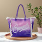 Fringe Tote Bag – Large Shoulder Printed Canvas Purse, Gradient Letter Hobo, Minimalist Commuter Bag