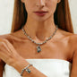 Luxury Irregular Acrylic Black Diamond Pendant Necklace & Bracelet Set Women Autumn Winter