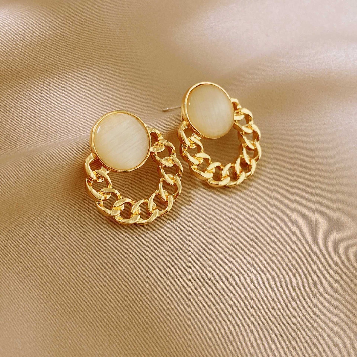Opal Round Geometric Earrings