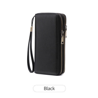 RFID anti-theft brush, women's long wallet, retro cow pattern organ card bag, large capacity clutch bag.