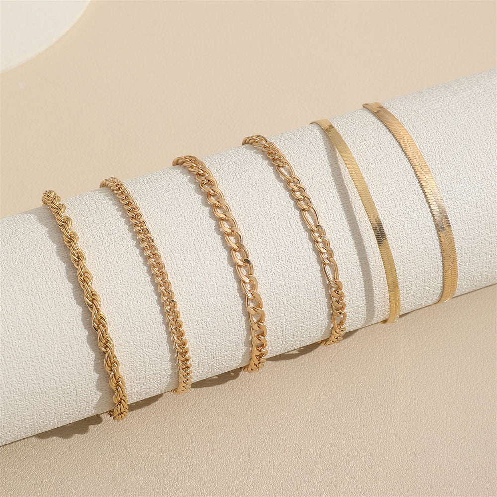 Metal Cuban Chain Link Bracelet Set