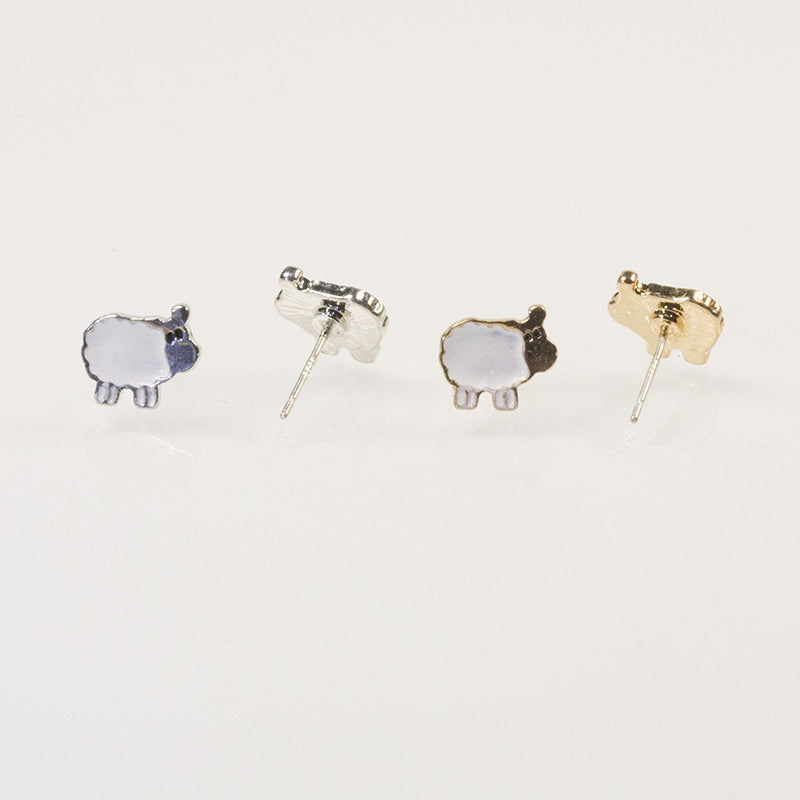 White Enamel Sheep Stud Earring