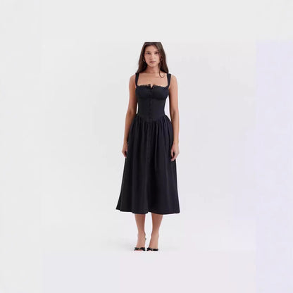 Floral Printed French Lace-Up Halter Dress - Sleeveless Spaghetti Strap Holiday Party Dress with Suspender Detail