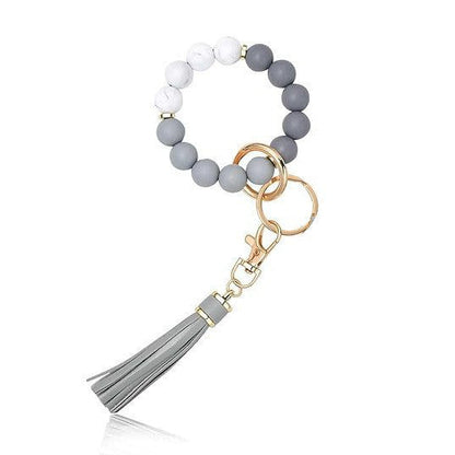PU Tassel Keychain Women's Bag charm Silicone Beaded Keychain Wristlet Key Ring Bracelet Cute Car Key Chain Holder for Women Girls