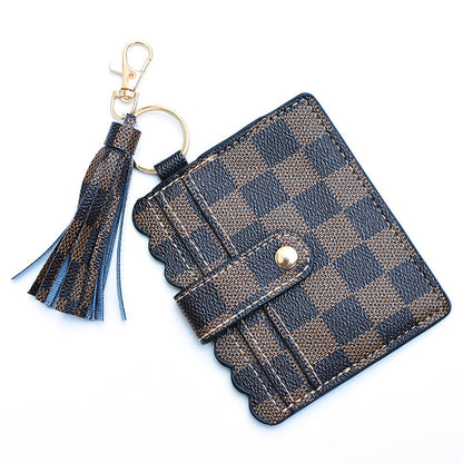 Personalized PU leather printed leopard print women's change bag multi-card ID bag fringed pendant