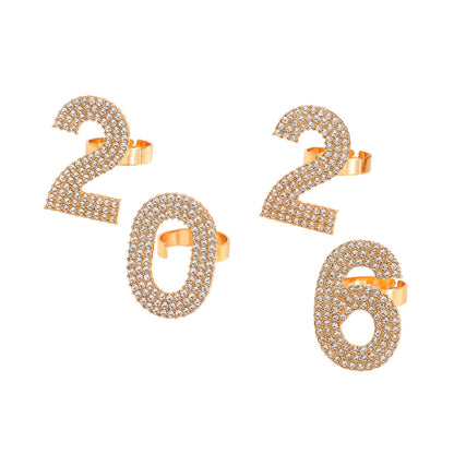 Zircon Inlaid Number Tassel Earrings & Ring Set Luxury Party Jewelry