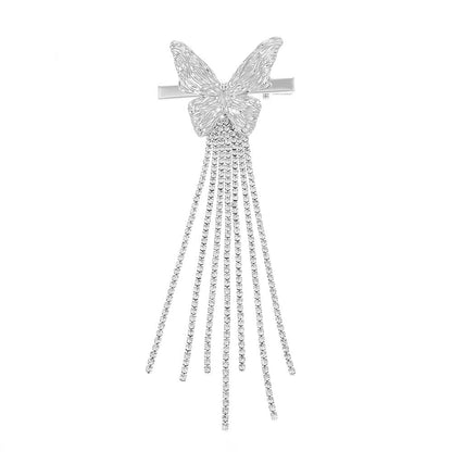 Shiny Rhinestone Butterfly Tassel Hair Claw Luxury Alloy Hair Clip