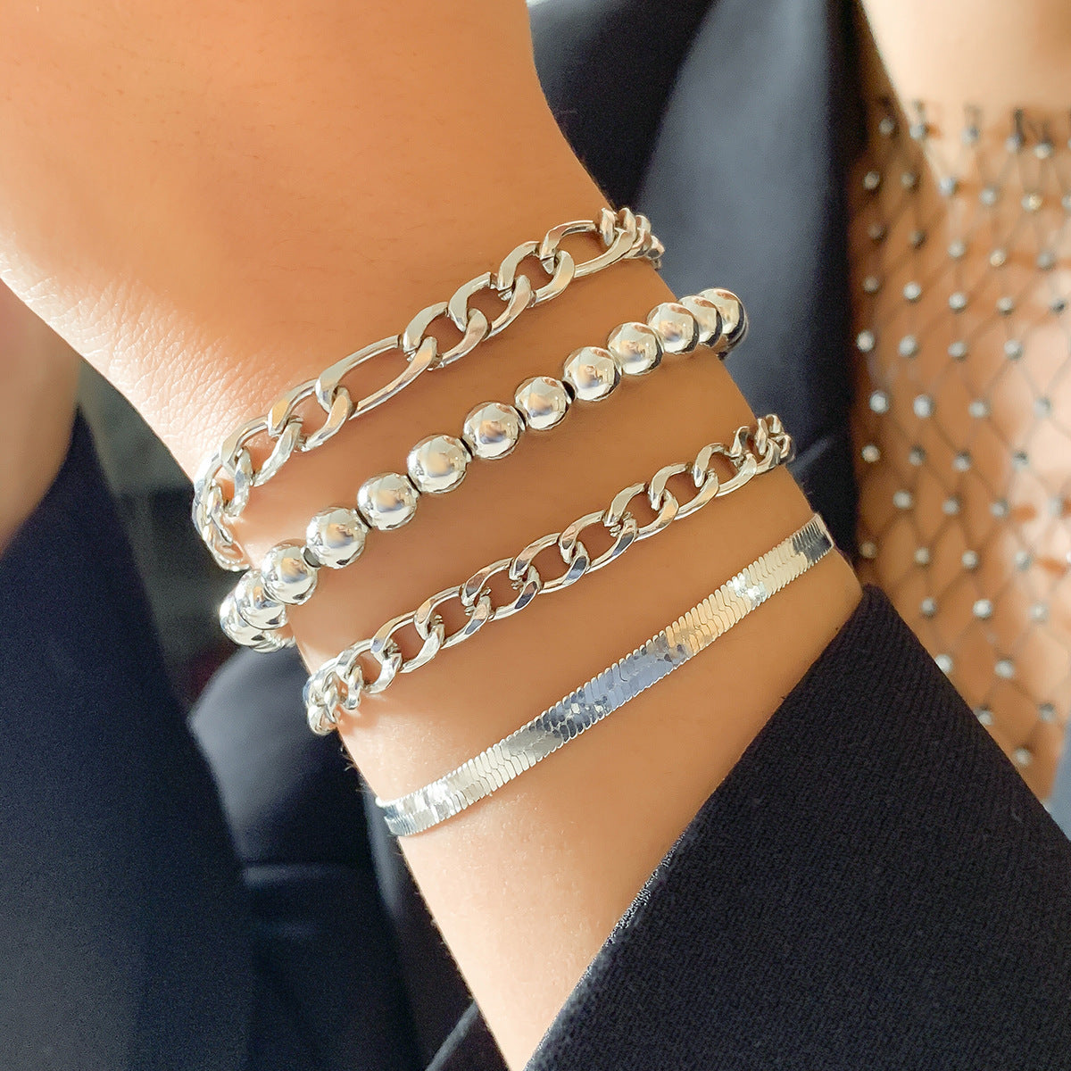 Cuban Rope Chain Bracelet Bangle Set