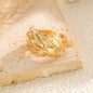 Luxury Leaf Texture Copper Inlaid Zircon Ring Gold Two-Tone Open Ring