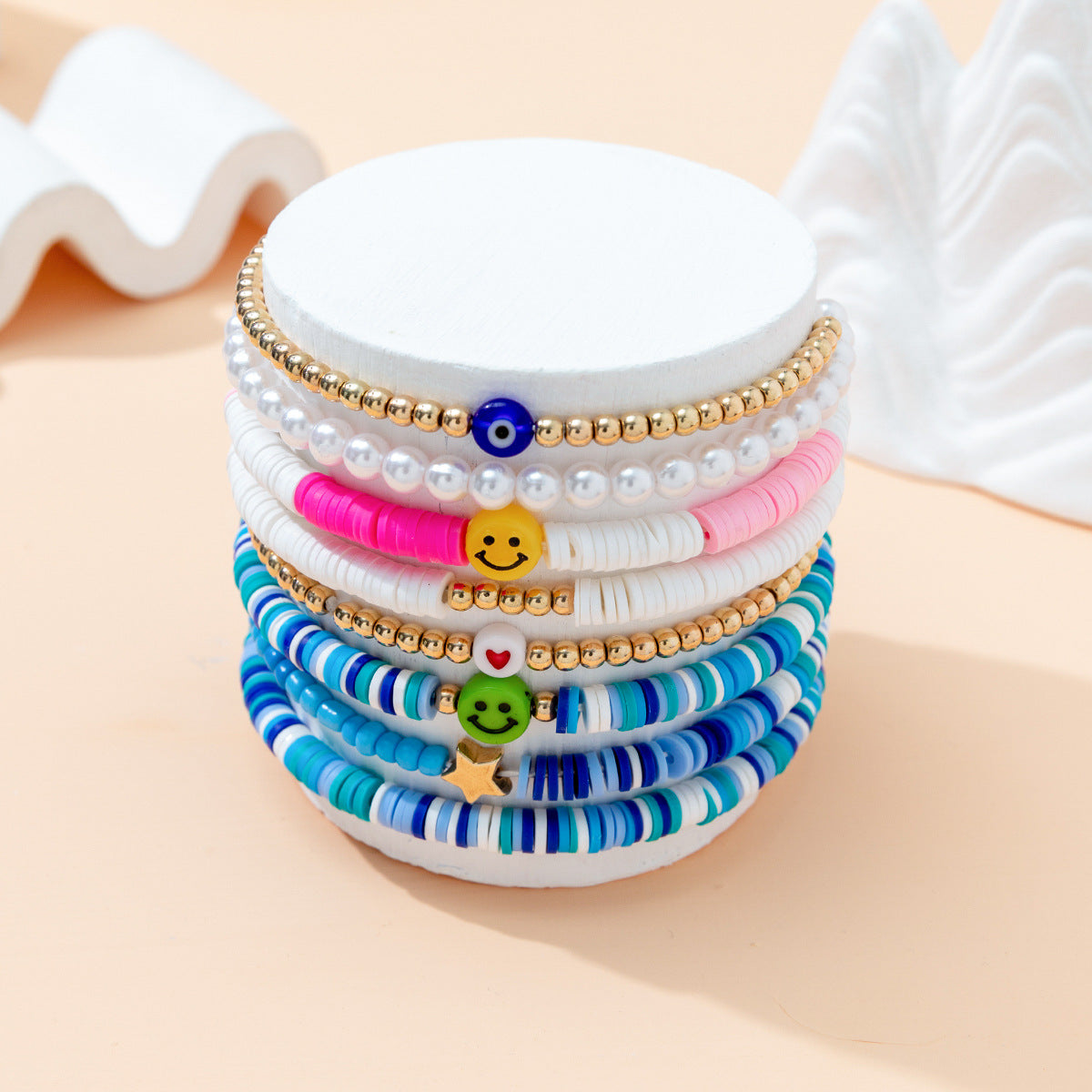 Colorful Smile Polymer Clay Beach Bohemian Bracelets