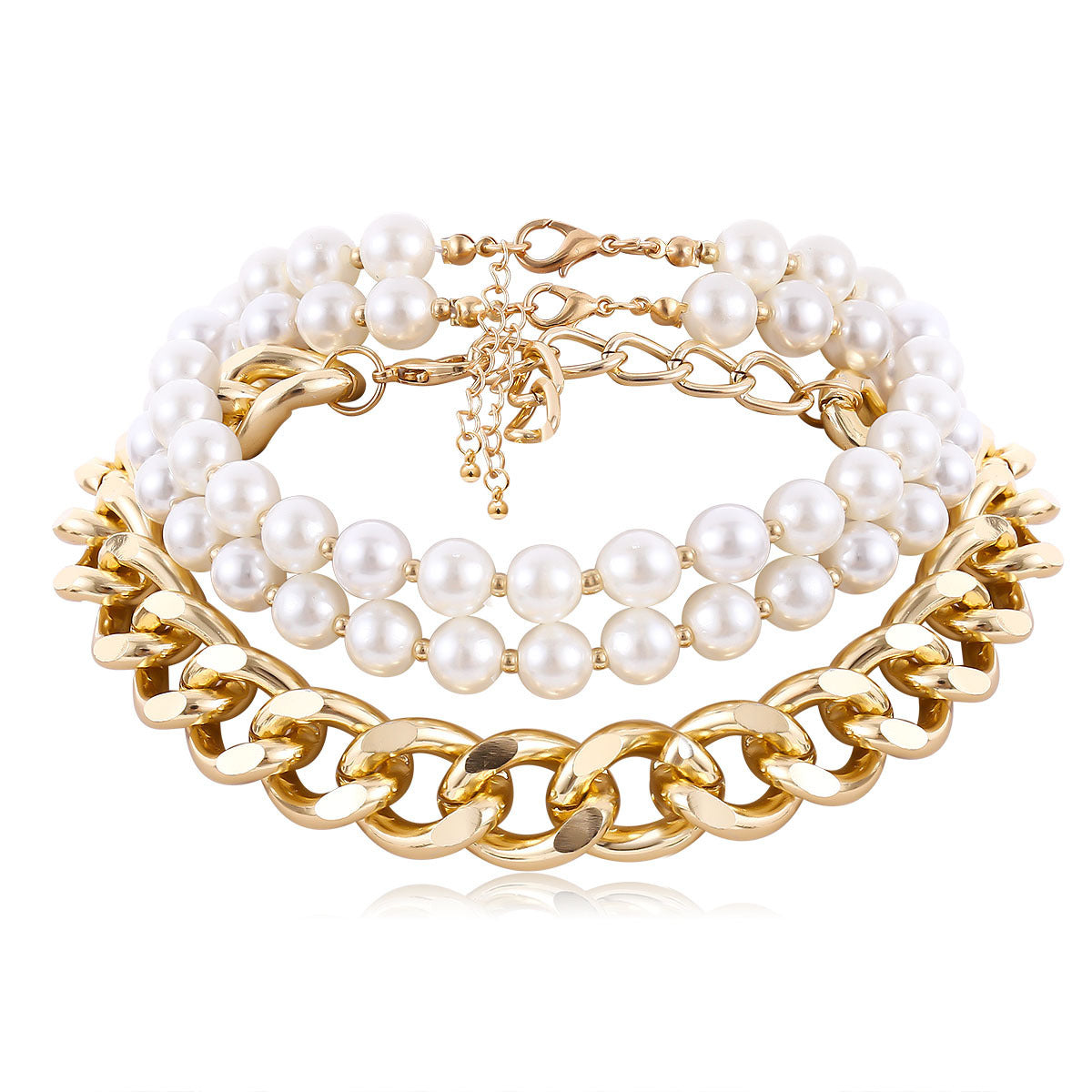 3pcs/Set Multi Layered Simulated Pearl Beaded Necklace