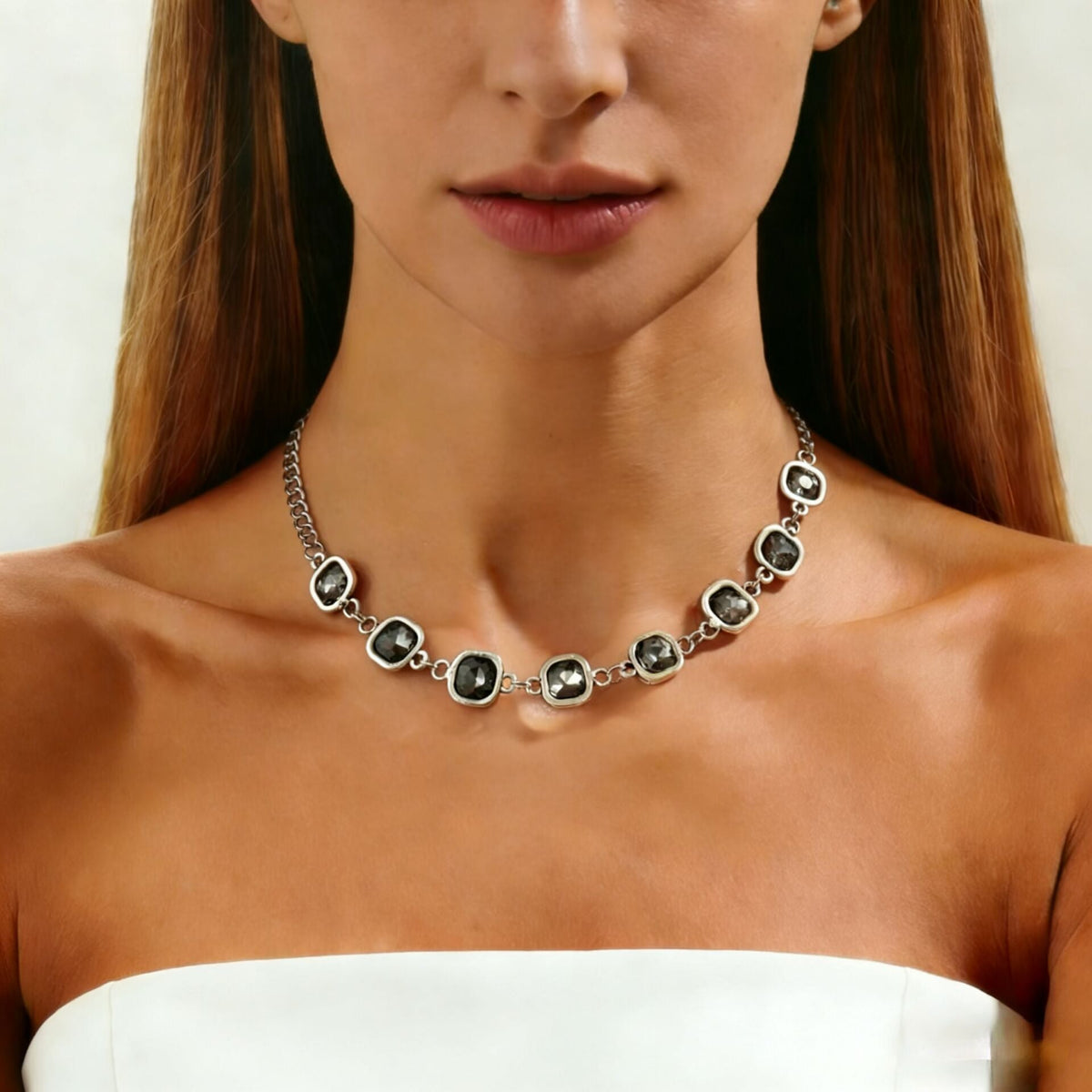 Luxury Irregular Acrylic Black Diamond Pendant Necklace & Bracelet Set Women Autumn Winter