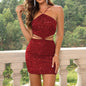Women's sexy backless sequin dress design sense niche summer tether spice hip skirt