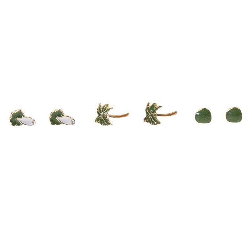 Coconut Tree Green Earrings Set