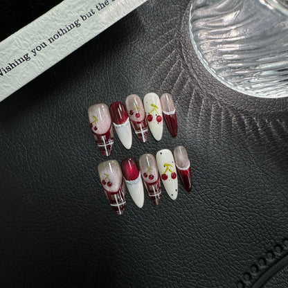 Exquisite Christmas Press on NailsHandcrafted Autumn and Winter Premium Finished Medium and Long Cute Red Beauty