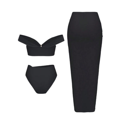 Starfish Three Piece Split Swimsuit Women's Bikini with Long Skirt