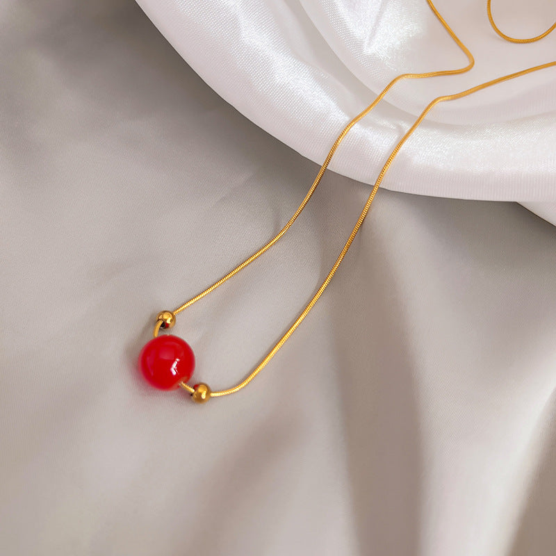 Red Agate Pendant Necklace Snake Chain Semi Stone Pendant Necklace