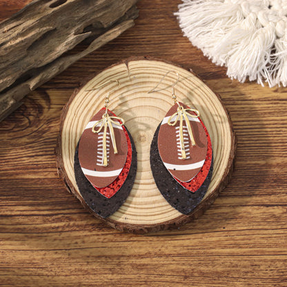 Sports Team Faux Leather Earrings - Volleyball, Basketball, Football, Baseball Geometric Drop Dangle Earrings