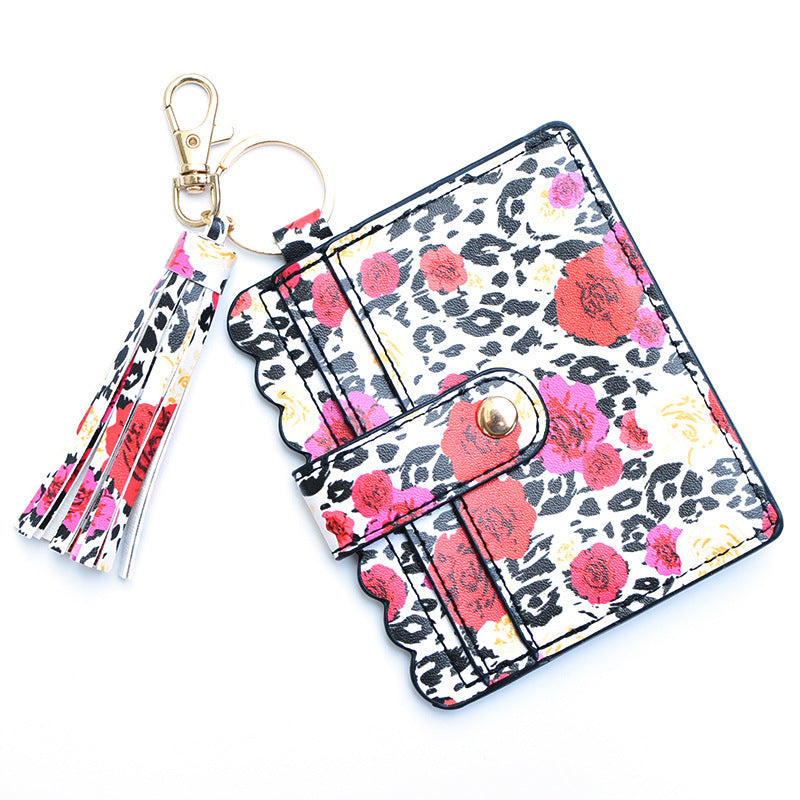 Personalized PU leather printed leopard print women's change bag multi-card ID bag fringed pendant