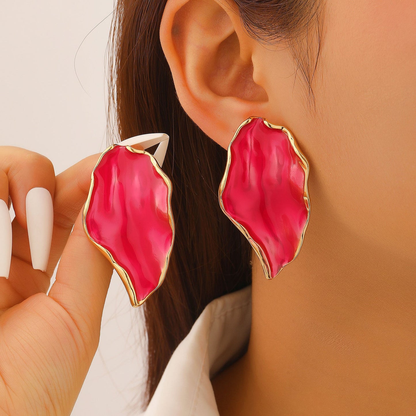 Vintage Irregular Pleated Petal Oil-Drop Earrings Enamel Geometric Jewelry