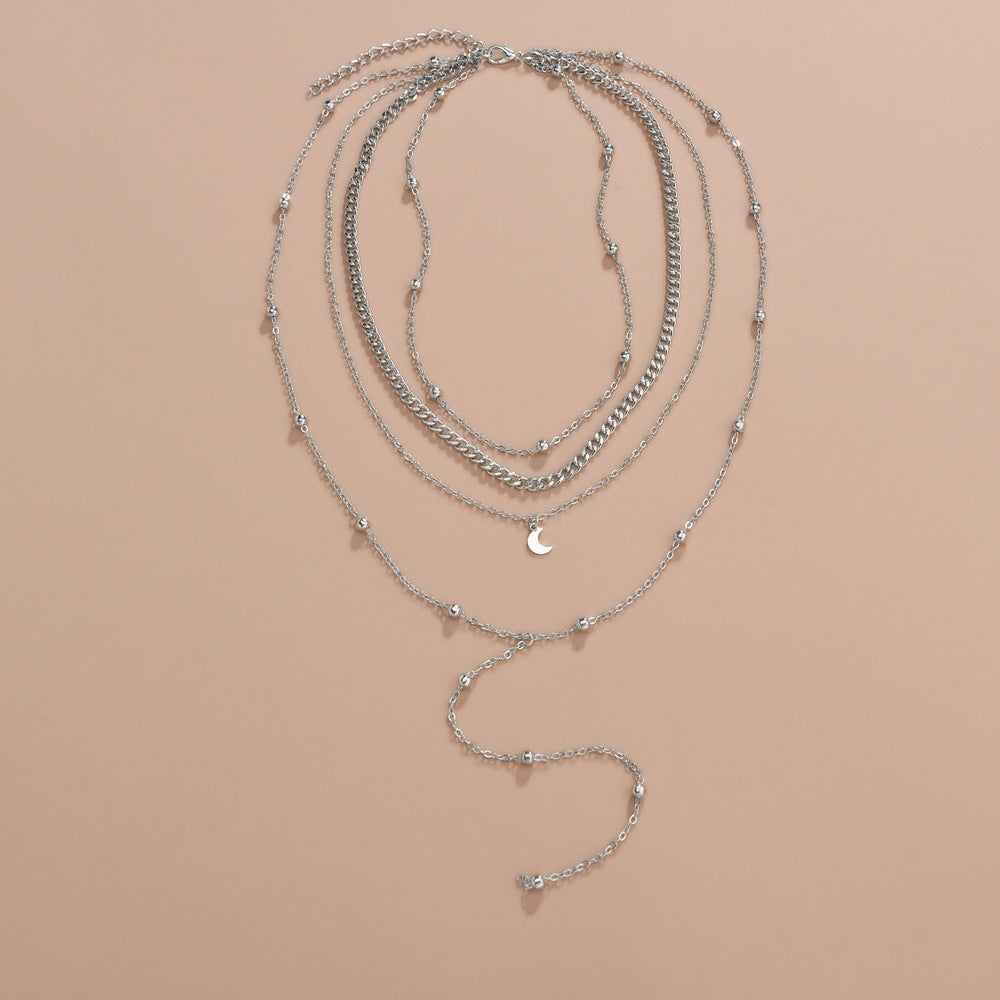 Fashion Jewelry Moon Pendant Layered Necklace