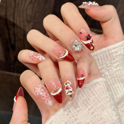 Red Velvet Snowflake Christmas Blush French Christmas Atmosphere Nail Art Handmade Nail Wear