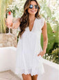 Lace jacquard hollowed V-neck dress