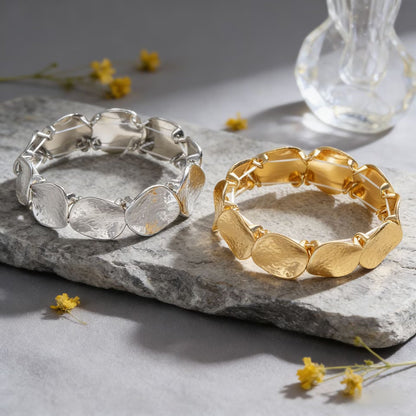 Personality Metal Pleated Geometric Disc Stretch Bracelet Heavy Duty Minimalist