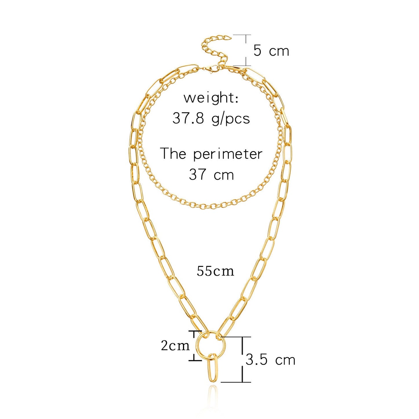 Double Layer Cuban Link Chain Necklace Chunky With Ring Pendant