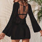 Crochet Hollow-Out Long Sleeve Backless Beach Dress ¨C Sexy Bikini Cover-Up, Knit Vacation Kimono