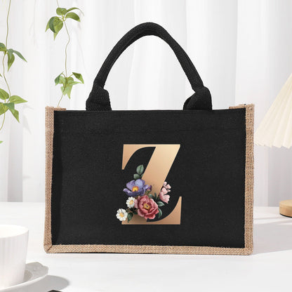 Cotton and linen canvas tote bag, printed letter tote bag, portable light handbag, gift shopping bag