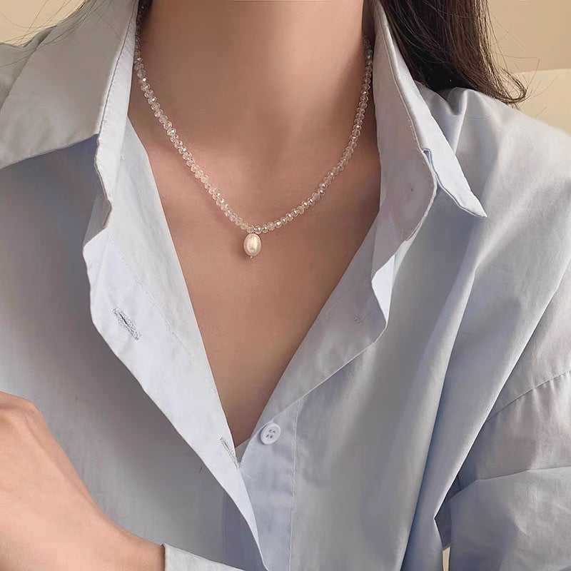 Crystal Bead Pearl Pendant Necklace