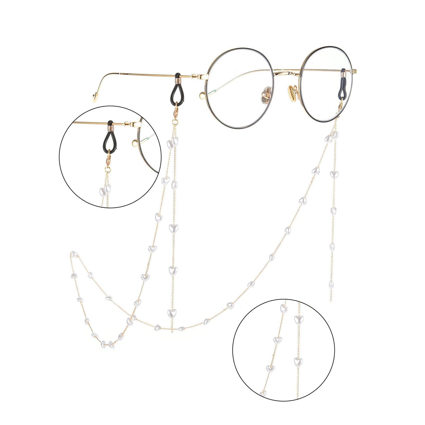 Heart Pearl Color Clip Bead Metal Glasses Chain