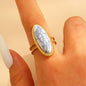 Adjustable Open Stainless Steel Pearl Ring, 18K Gold Plated Oval Baroque Ring