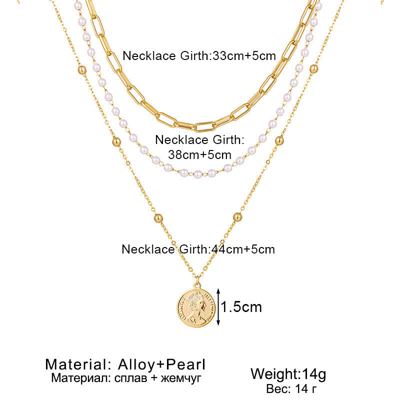 Portrait Round Pendant Bead Chain Necklace