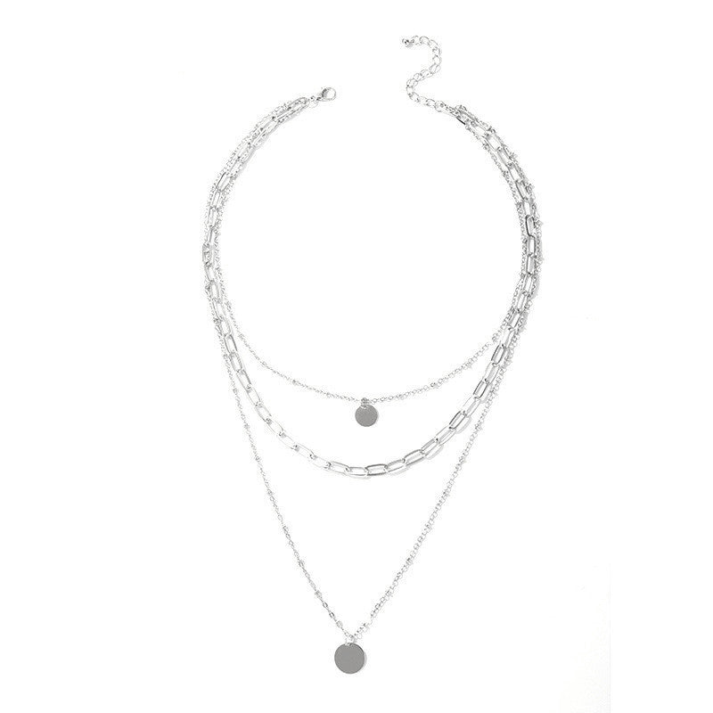 Geometric Pendant Round Three layer Necklace