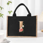 Cotton and linen canvas tote bag, printed letter tote bag, portable light handbag, gift shopping bag