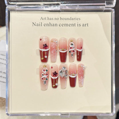Red Velvet Snowflake Christmas Blush French Nail Art Handmade Nail Art