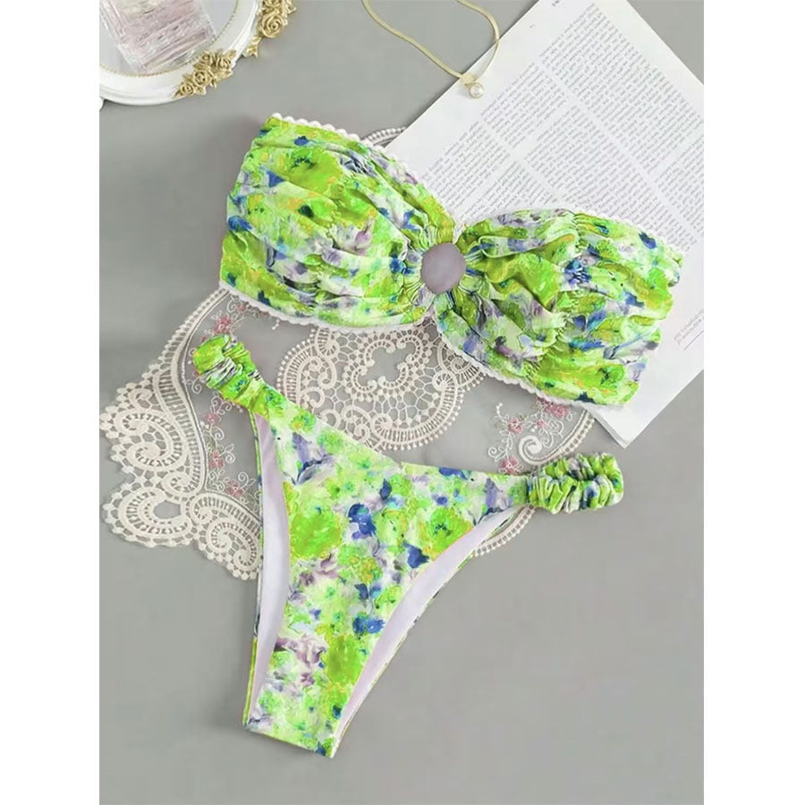 Tube Top Bikini Swimsuit Female Sexy Floral Hot Spring Resort Split Swimsuit