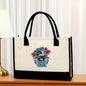 Canvas tote bag, large capacity printed tote bag women's, fashionable waterproof portable shopping bag