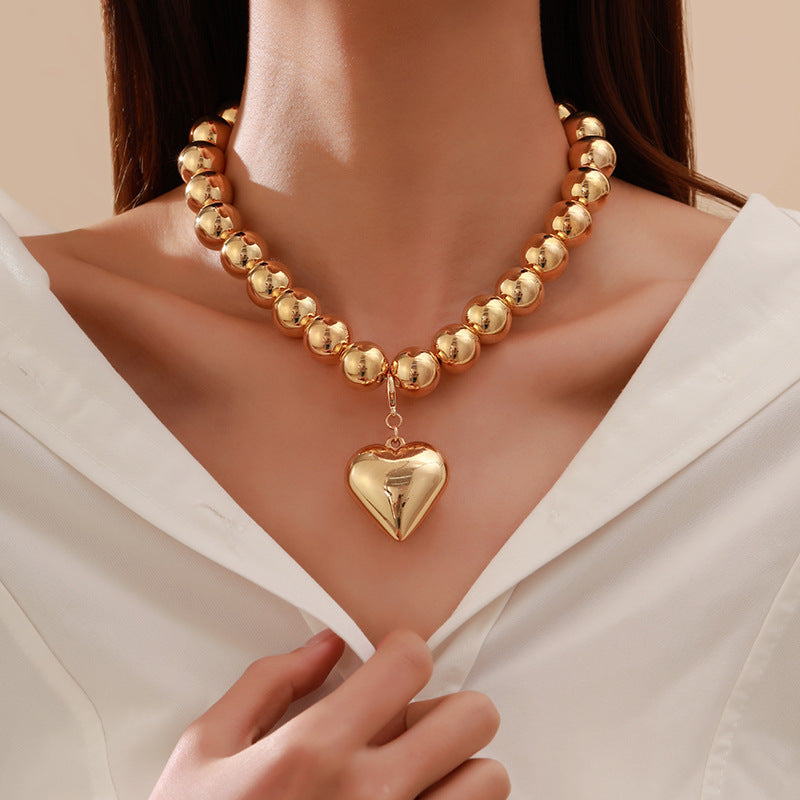 Exaggerated Geometric Bead Women Pearl Necklace