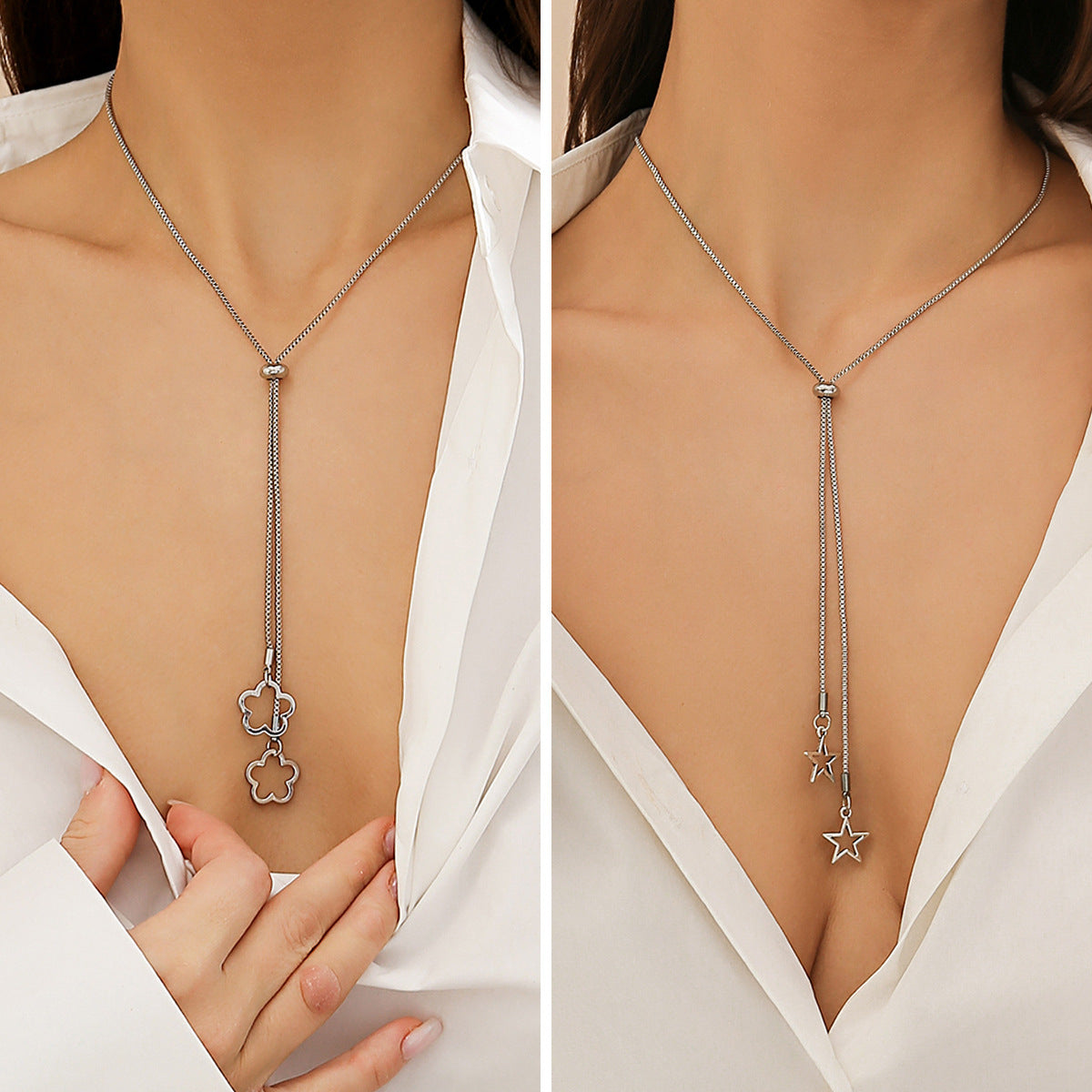 Retro Thin Chain Pull Sweater Chain Necklace