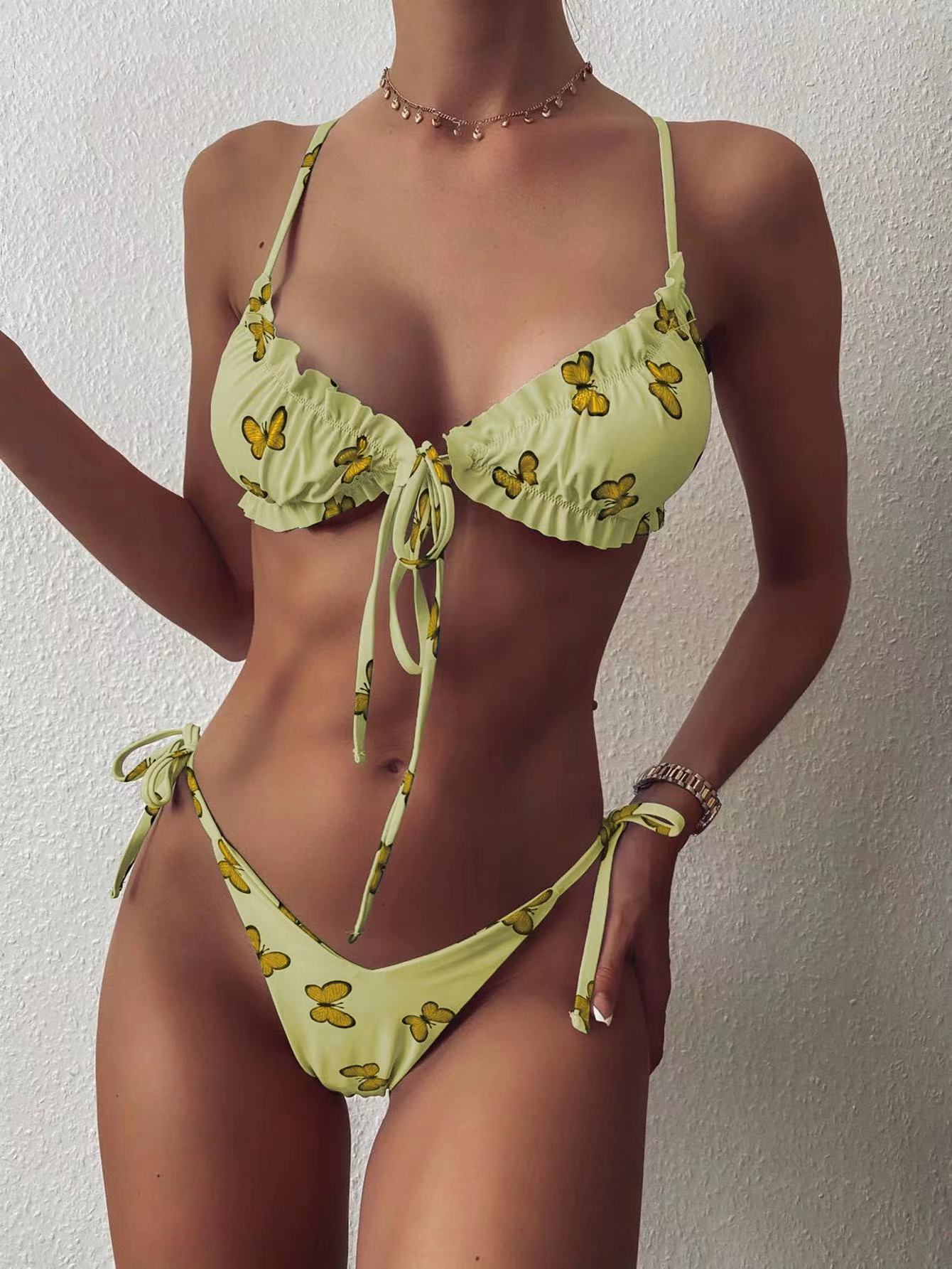 Swimsuit sexy lace-up women's print bikini bikini split swimsuit