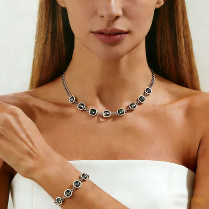 Luxury Irregular Acrylic Black Diamond Pendant Necklace & Bracelet Set Women Autumn Winter