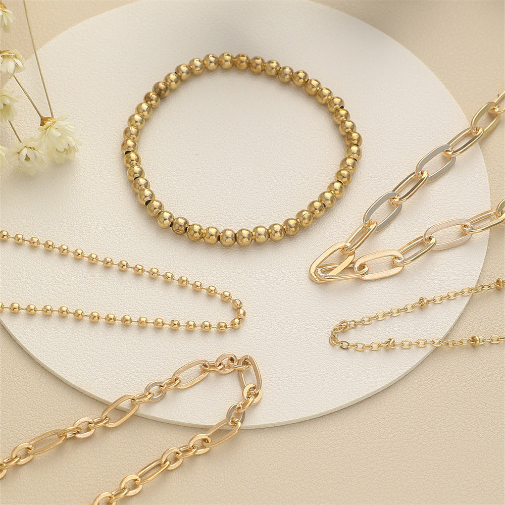 Metallic Beads Chain 5pcs Bracelet Set